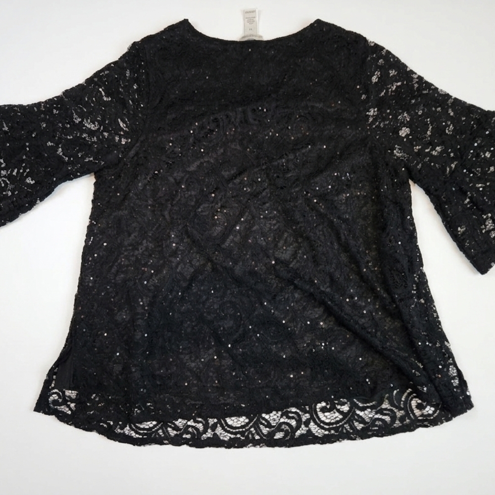 Catherines Black Lace 3/4 Sleeve Women's Top
